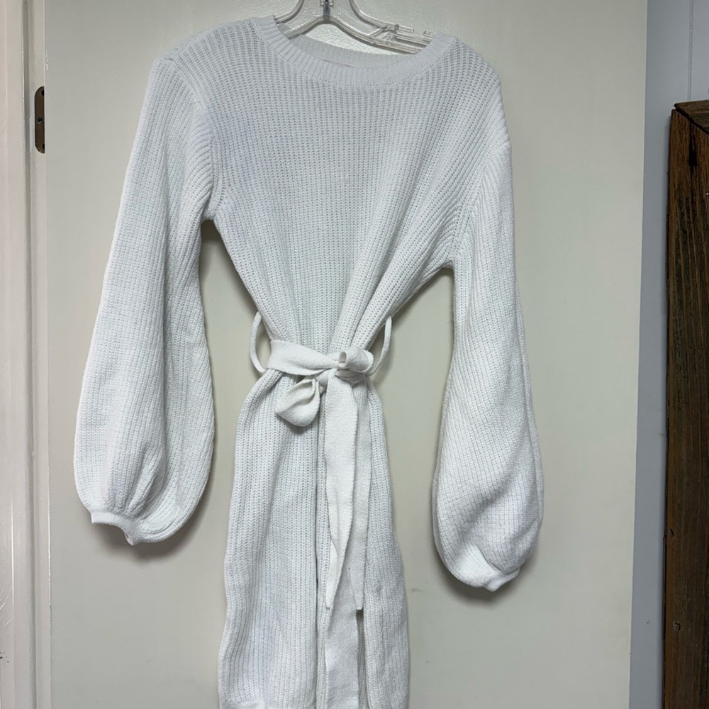 Pink Lily White Long Sleeve Knit Dress